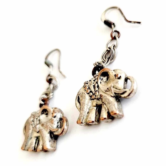 Vintage Boho Silver-Plated Drop Dangle Elephant Charm Earrings - Picture 4 of 5